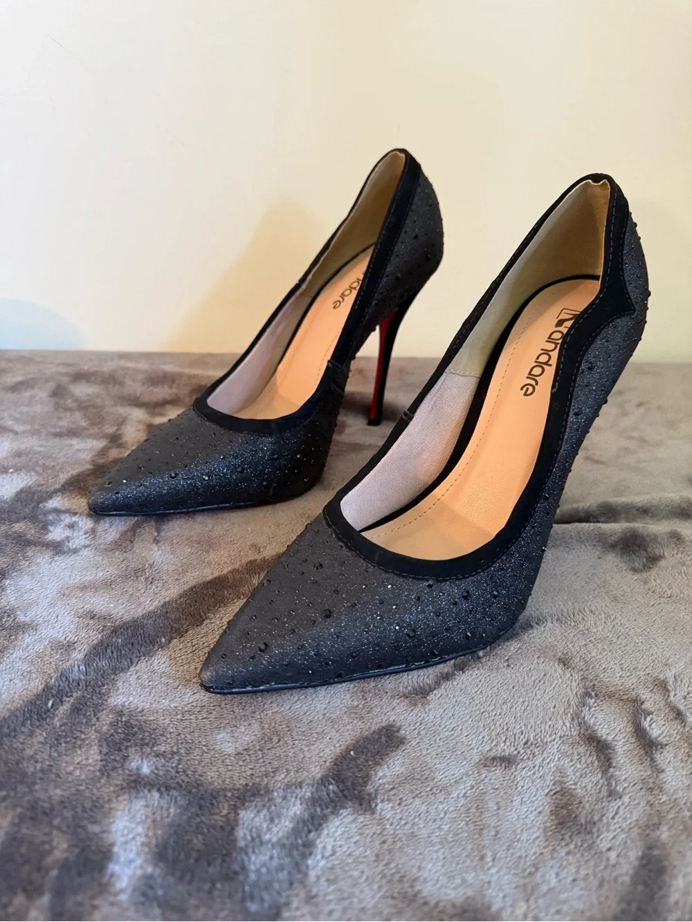 Black Pointed Toe Embellished Heels